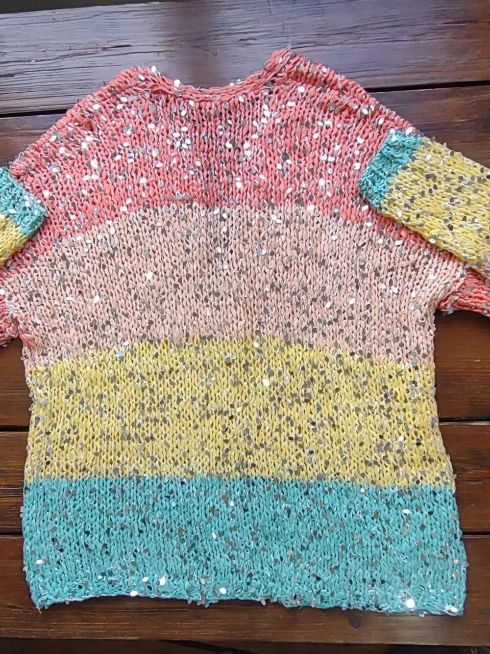 FARM Rio Brazil Sequin Cardigan Colorblock Stripe Boho *Flaws  Size G-Medium - Picture 7 of 16